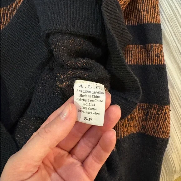 A.L.C. Womens’s Navy and Orange Striped Crewneck Sweater size S - Picture 3 of 4